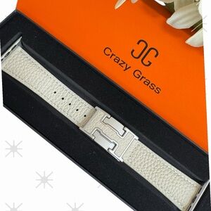 CRAZYGRASS Magnetic White Leather Strap Watch Band Women Square Smartwatch